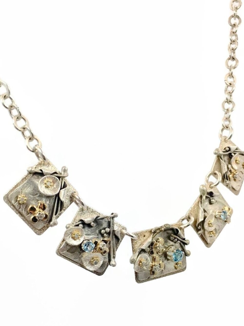 Sterling Silver Necklace, Artisan, Studio, Vintage, One of a Kind, Blue Topaz - Picture 5 of 7